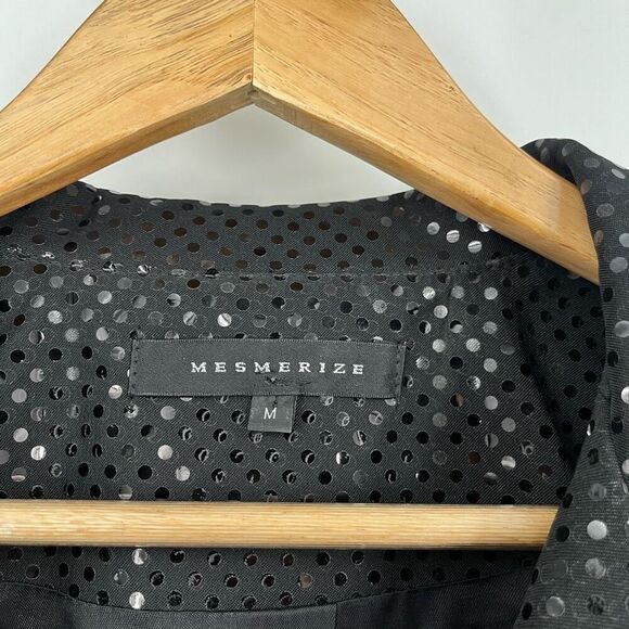Mesmerize Zip Up Jacket Sparkly Sequin Collared Long Sleeve Black Womens Medium - Picture 3 of 8